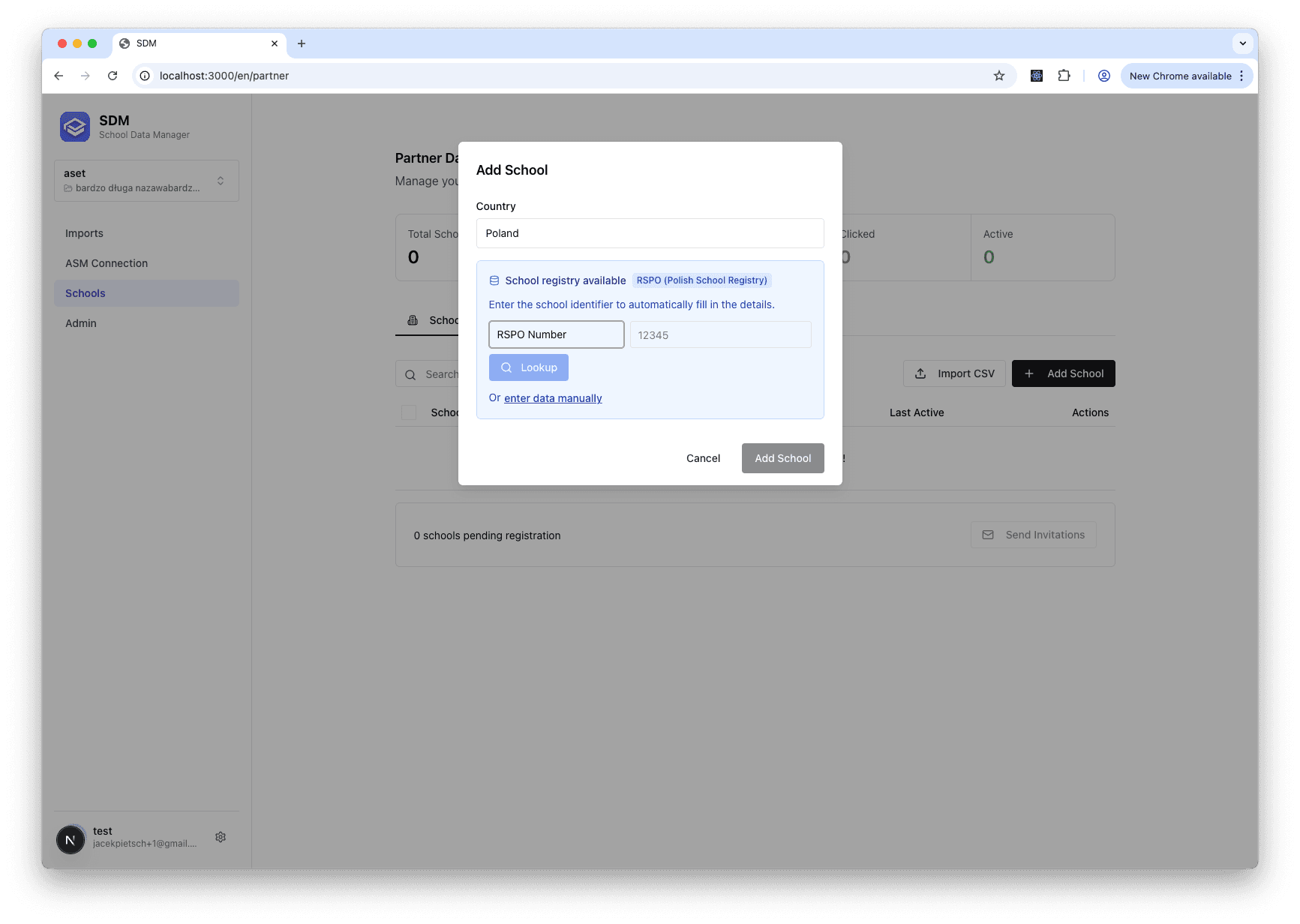 Add School Dialog