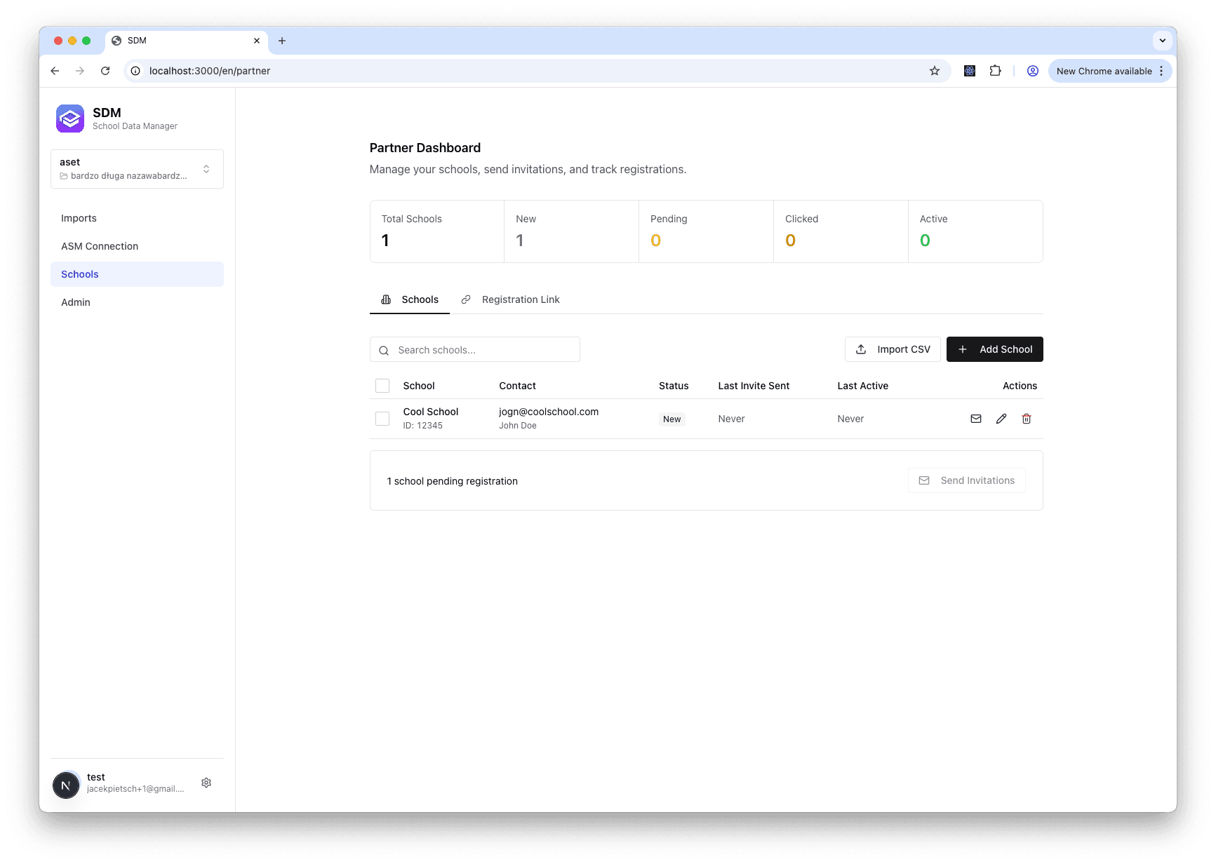 Partner Dashboard with Schools