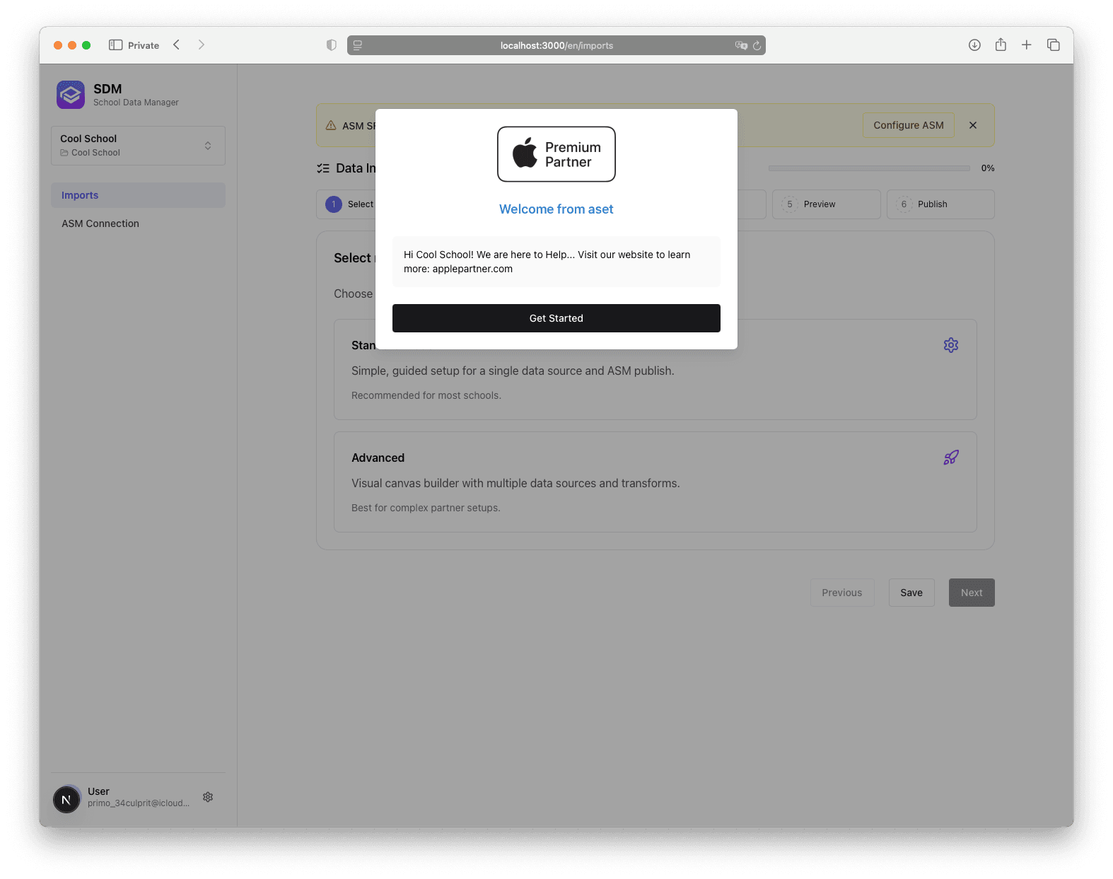School Welcome Dialog
